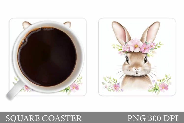 Cute Bunny Coaster Design. Bunny Flowers Coaster