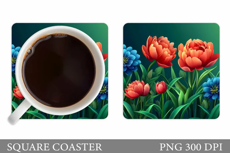 Flowers Coaster Sublimation. Floral Coaster Design