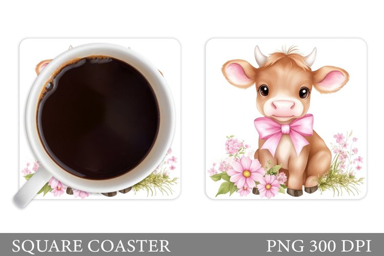 Cute Cow Coaster Design. Cow Flowers Coaster Sublimation example image 1