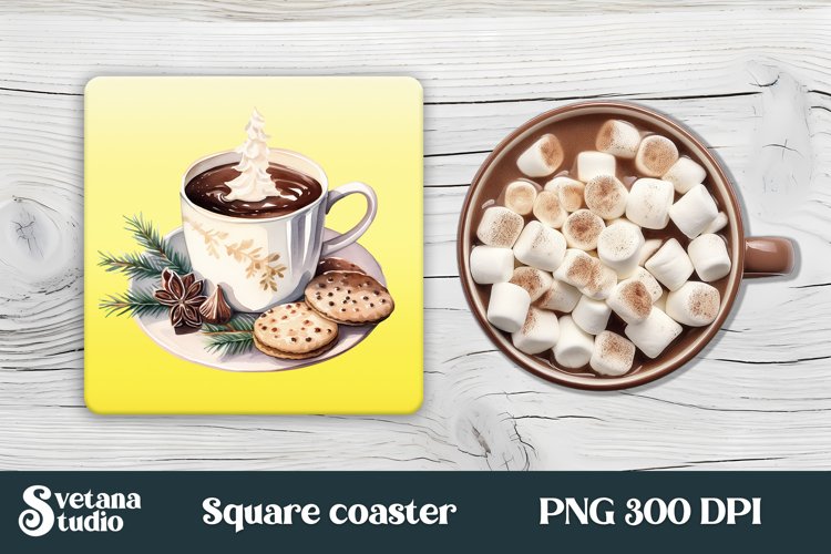 Christmas coffee square coaster PNG | Coaster Christmas PNG