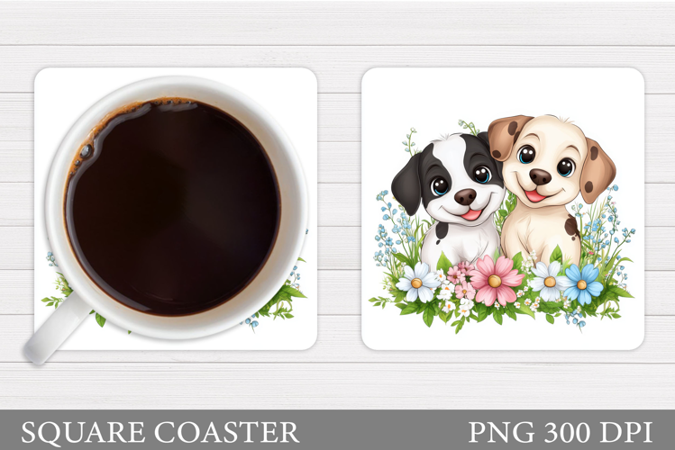 Cute Dogs Coaster Design. Dog Flowers Coaster Sublimation