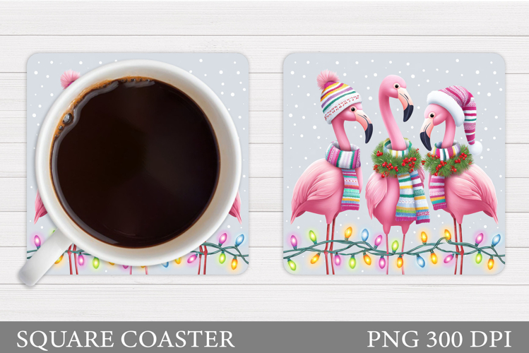 Christmas Flamingo Coaster. Christmas Coaster Design