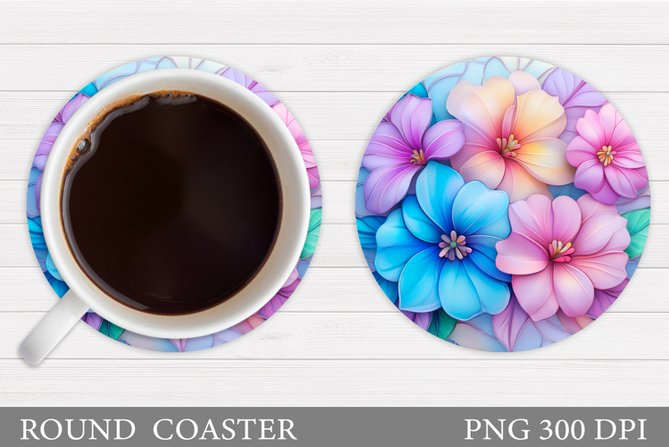 Flowers Round Coaster Sublimation. Flowers Coaster Design