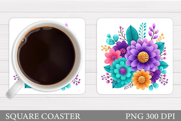 Floral Coaster Design. Flowers Coaster Sublimation