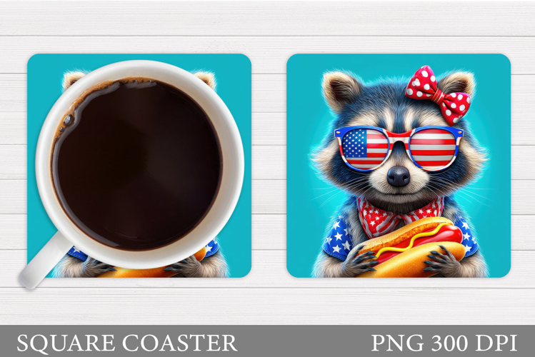 Patriotic Raccoon Coaster. Patriotic Coaster Sublimation