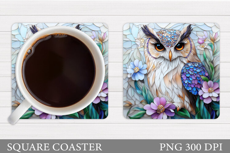 Owl Coaster Design. Owl Flowers Coaster Sublimation example image 1