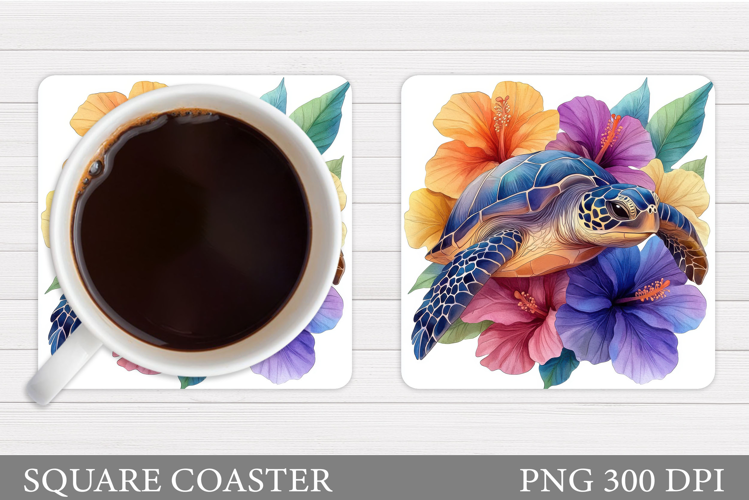 Turtle Square Coaster Design. Sea Turtle Coaster Sublimation