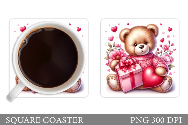 Valentines Bear Coaster Design. Valentines Square Coaster