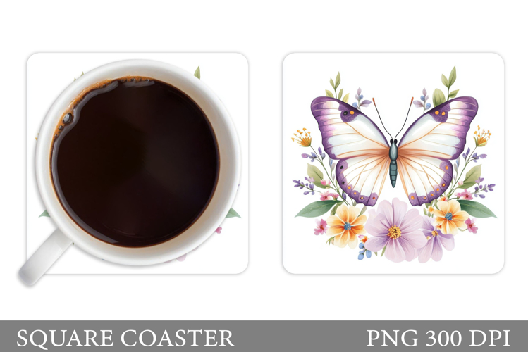 Butterfly Coaster Sublimation. Butterfly Flowers Coaster