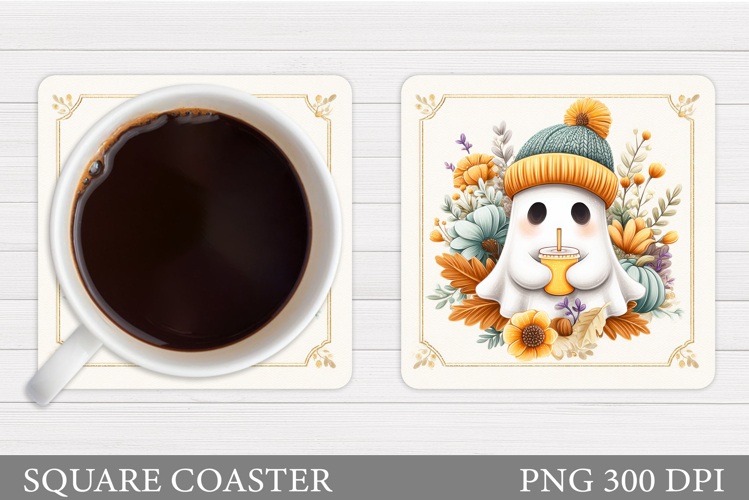 Cute Ghost Coaster Design. Cute Halloween Sublimation