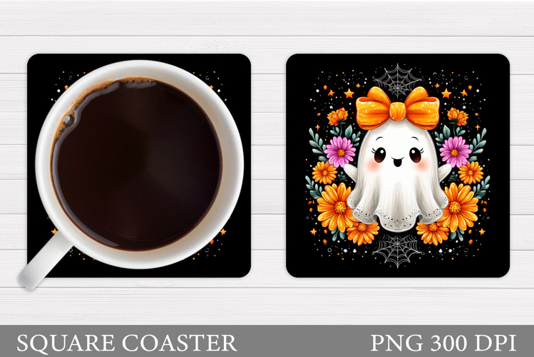 Cute Ghost Coaster Sublimation. Halloween Coaster Design