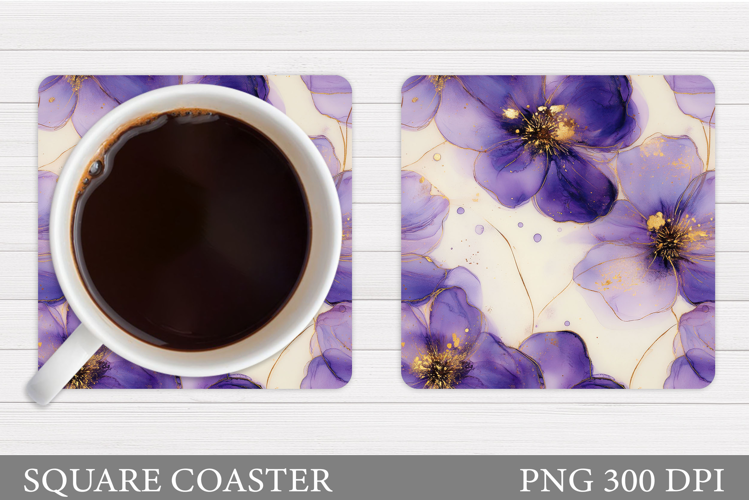 Flowers Square Coaster Sublimation. Flowers Coaster Design