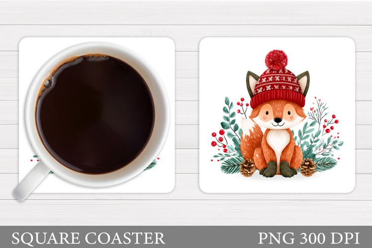 Winter Fox Coaster Design. Christmas Coaster Sublimation