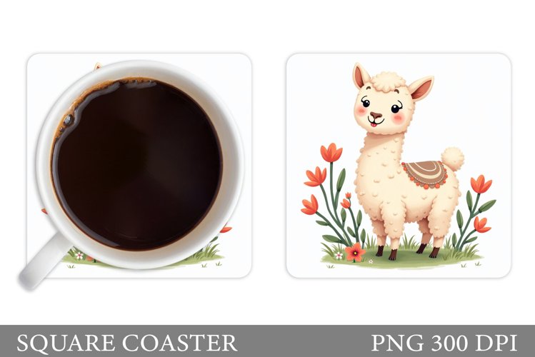 Cute Lama Coaster Design. Lama Flowers Coaster Sublimation