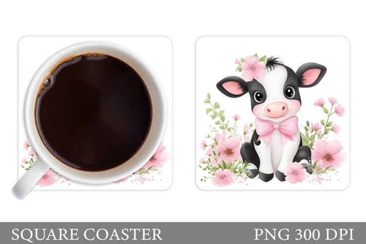 Cute Cow Coaster Design. Cow Flowers Coaster Sublimation example image 1
