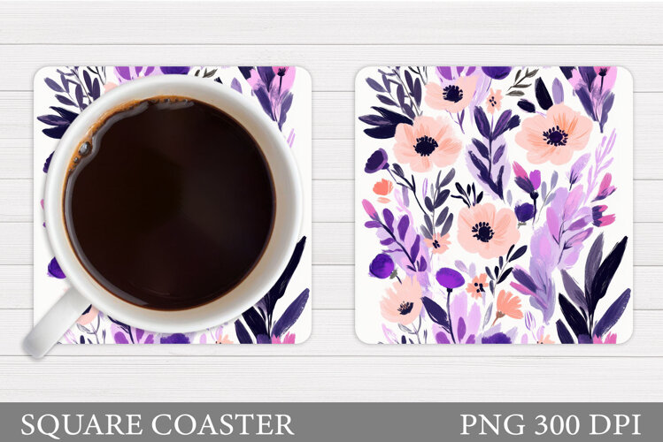 Flowers Coaster Sublimation. Floral Coaster Design example image 1