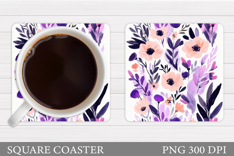 Flowers Coaster Sublimation. Floral Coaster Design
