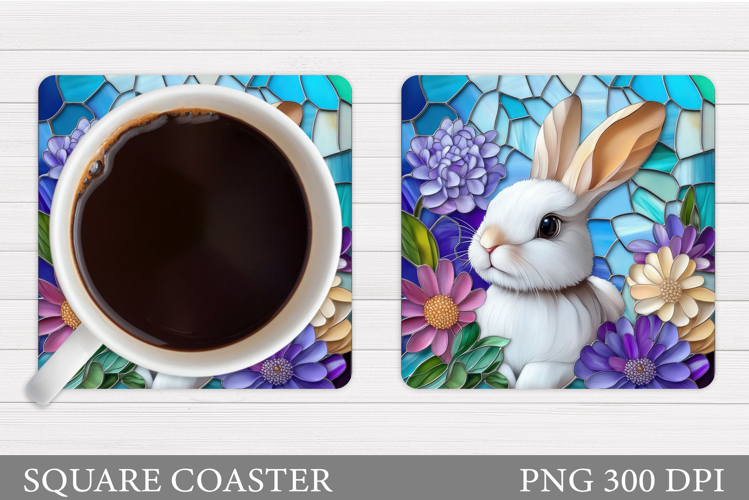 Cute Bunny Coaster. Bunny Flowers Coaster Sublimation