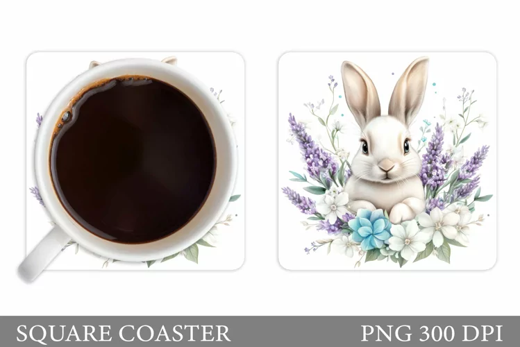 Cute Bunny Coaster Design. Bunny Flowers Coaster