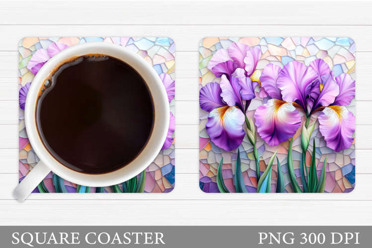 Irises Coaster Sublimation. Floral Coaster Design