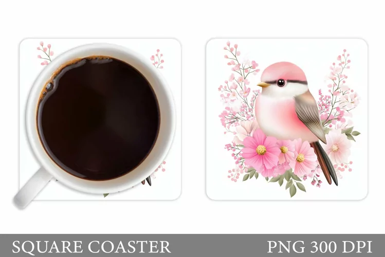 Bird Coaster Design. Bird Flowers Coaster Sublimation