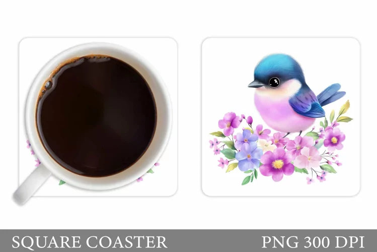 Bird Coaster Design. Bird Flowers Coaster Sublimation