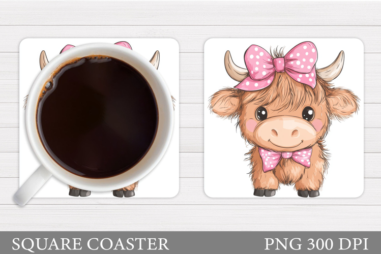 Cute Highland Cow Coaster. Cow Coaster Sublimation example image 1