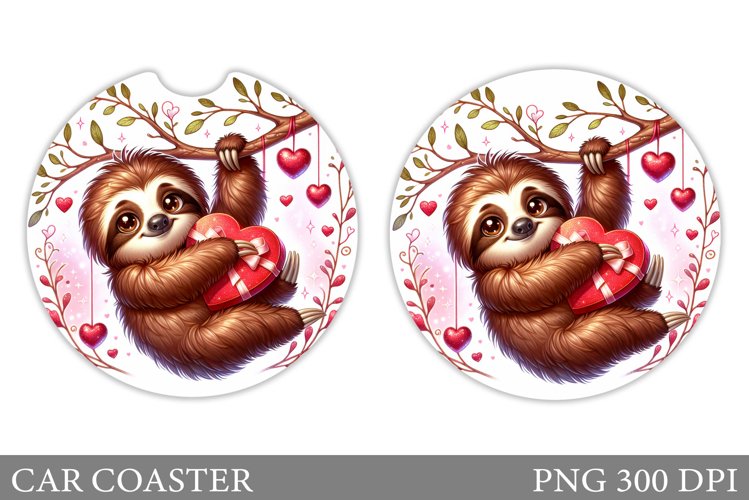 Valentines Sloth Car Coaster. Valentines Car Coaster Design example image 1