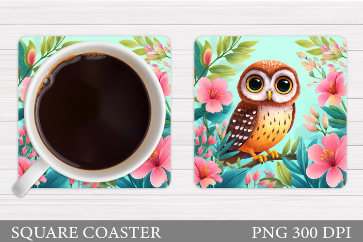 Owl Coaster Design. Owl Flowers Coaster Sublimation