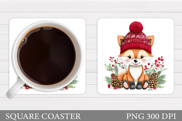 Winter Fox Coaster Design. Christmas Coaster Sublimation