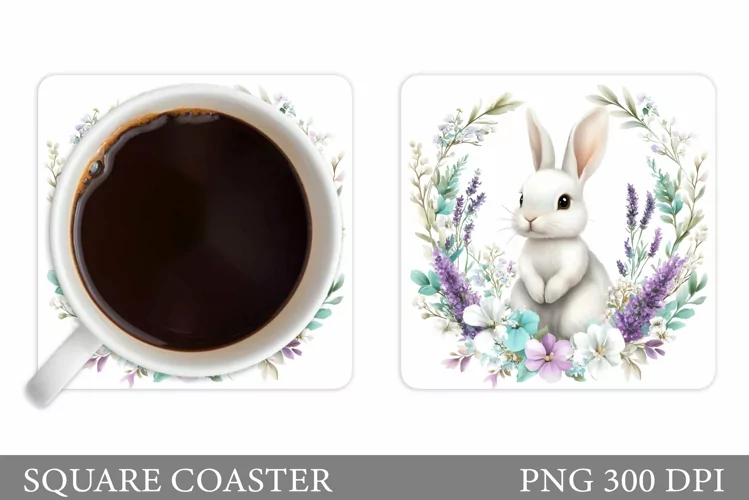 Cute Bunny Coaster Design. Bunny Flowers Coaster