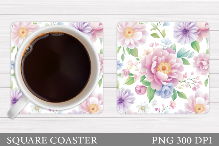 Flowers Coaster Sublimation. Floral Coaster Design