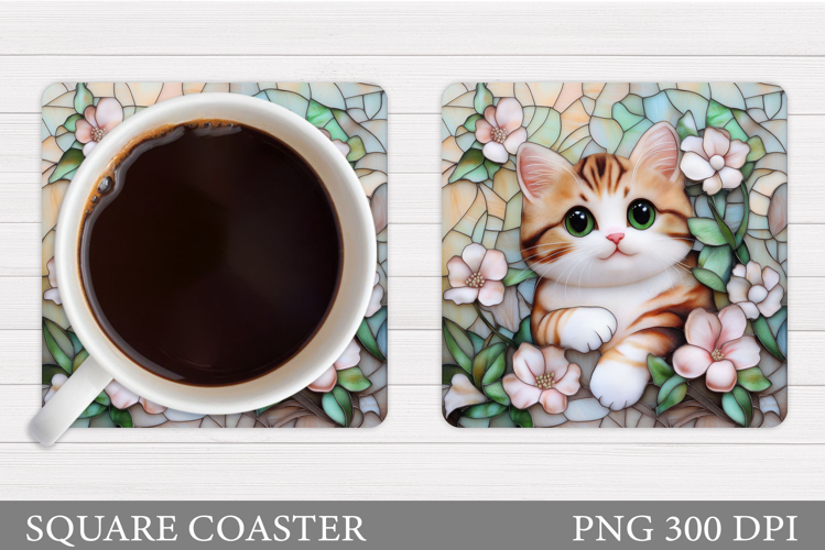 Cute Cat Coaster Design. Cute Cat Sublimation