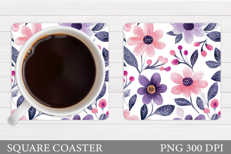 Flowers Coaster Sublimation. Floral Coaster Design