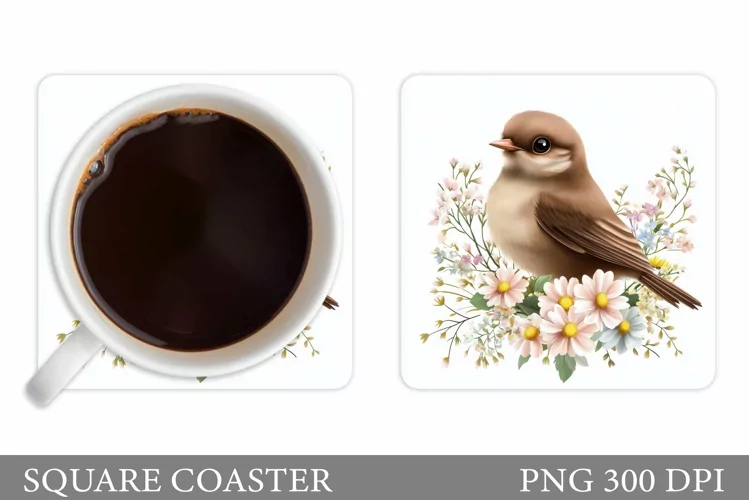 Bird Coaster Design. Bird Flowers Coaster Sublimation