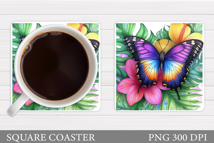 Butterfly Coaster Sublimation. Butterfly Flowers Coaster