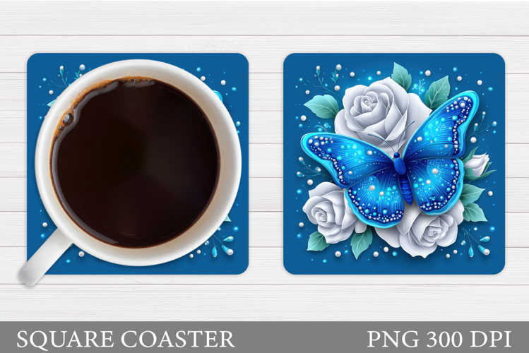 Butterfly Coaster Sublimation. Butterfly Flowers Coaster