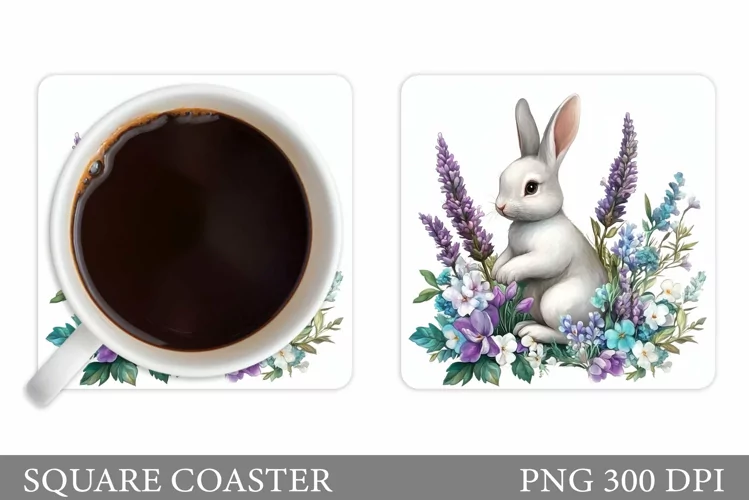 Cute Bunny Coaster Design. Bunny Flowers Coaster