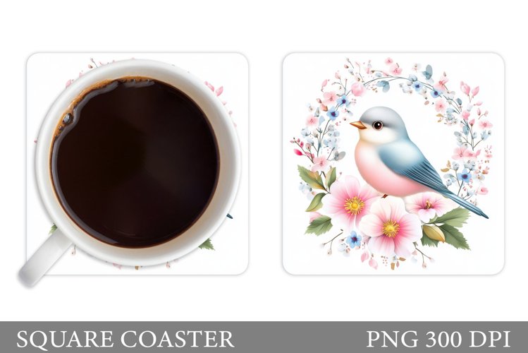 Bird Coaster Design. Bird Flowers Coaster Sublimation example image 1