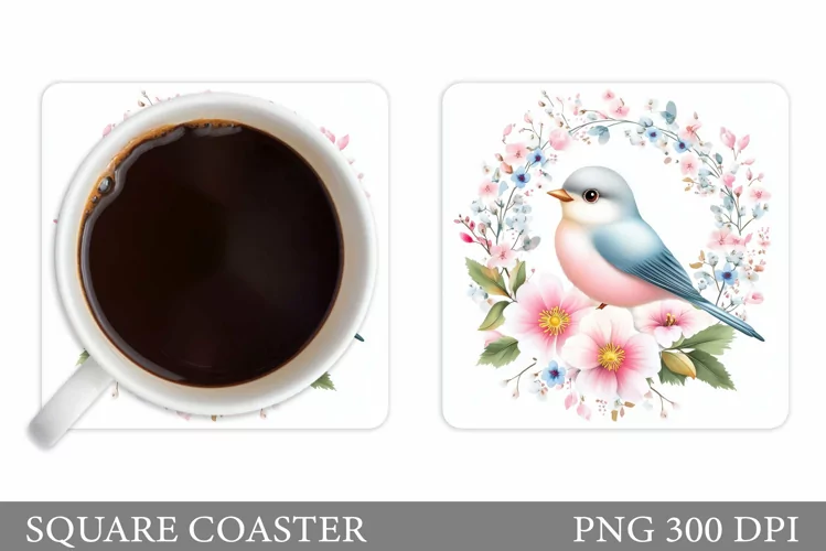 Bird Coaster Design. Bird Flowers Coaster Sublimation