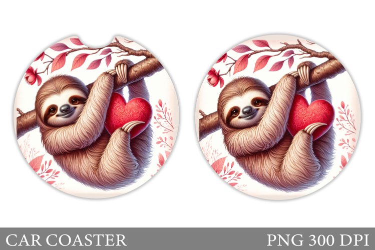 Valentines Sloth Car Coaster. Valentines Car Coaster Design example image 1