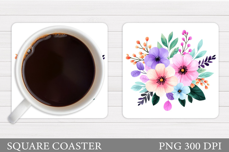 Flowers Coaster Sublimation. Floral Coaster Design