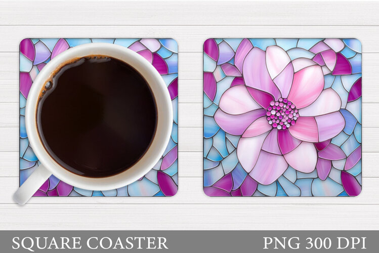 Flowers Square Coaster Sublimation. Flowers Coaster Design example image 1
