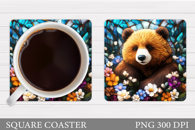 Bear Coaster Sublimation. Bear Flowers Coaster Design