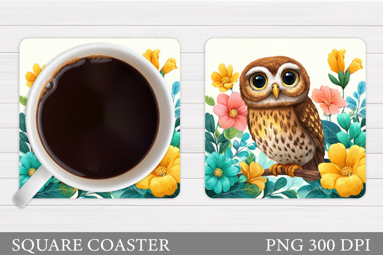 Owl Coaster Design. Owl Flowers Coaster Sublimation