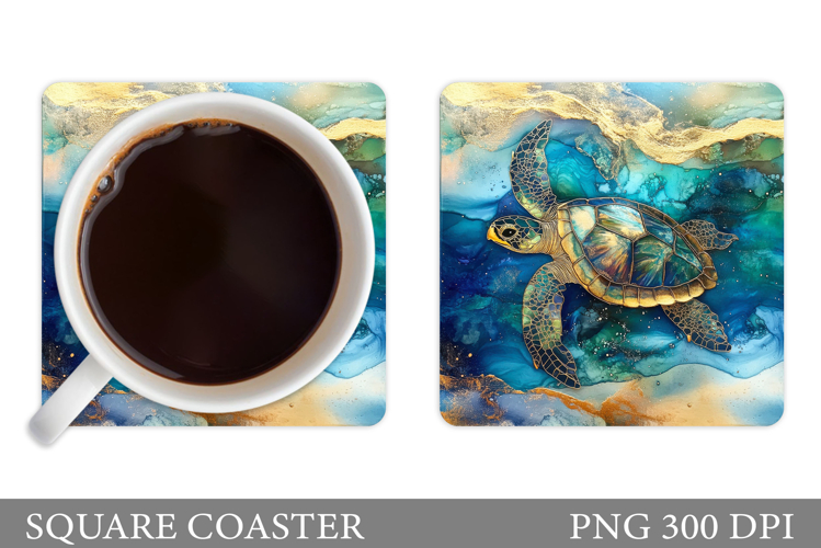 Turtle Square Coaster Design. Sea Turtle Coaster Sublimation