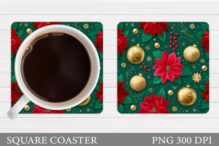 Poinsettia Coaster Sublimation. Christmas Coaster Design