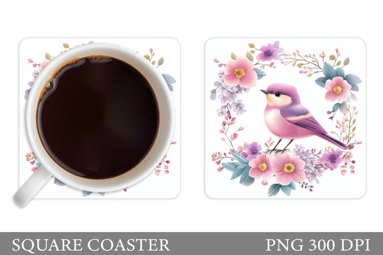 Bird Coaster Design. Bird Flowers Coaster Sublimation