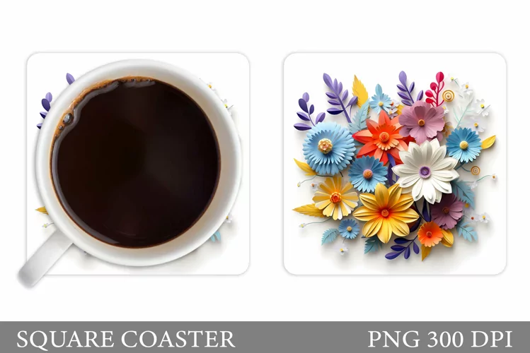 3D Flowers Coaster Design. Flowers Coaster Sublimation