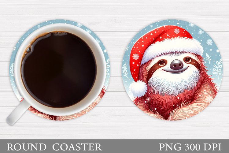 Christmas Sloth Coaster. Cute Sloth Coaster Sublimation